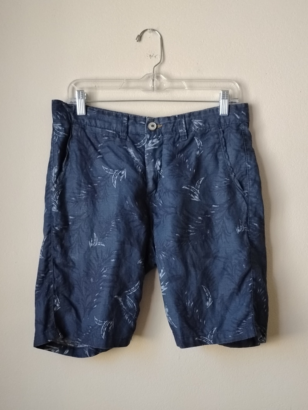 Springfield Size 30 Men's Navy Linen & Cotton Blend Flat-Front Shorts